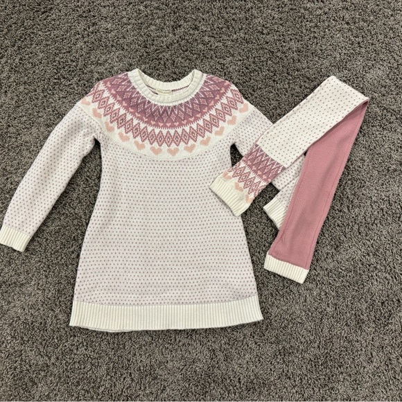 Cynthia Rowley Other - Cynthia Rowley Pink and White fair isle Sweater Dress with scarf, size med 7-8